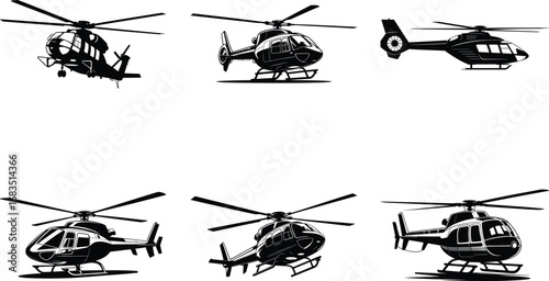 Helicopter Silhouette Bundle | Black Military Aircraft Clipart | Digital Download