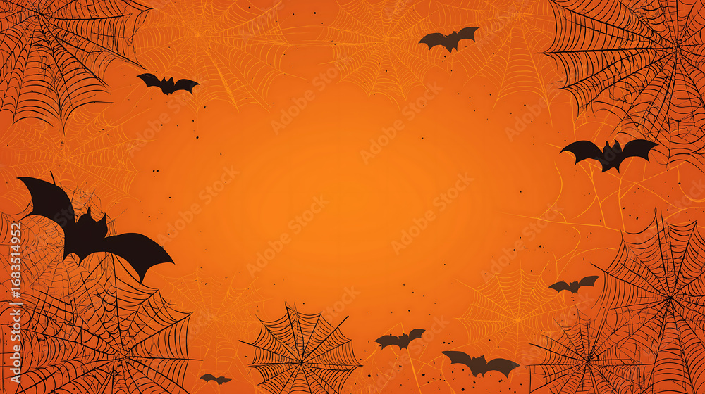 Naklejka premium Halloween background with bats and spiderwebs for spooky season design