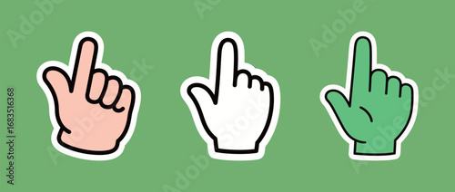 Hand cursor doodle illustration set. A point and click symbol for website and app interface design.
