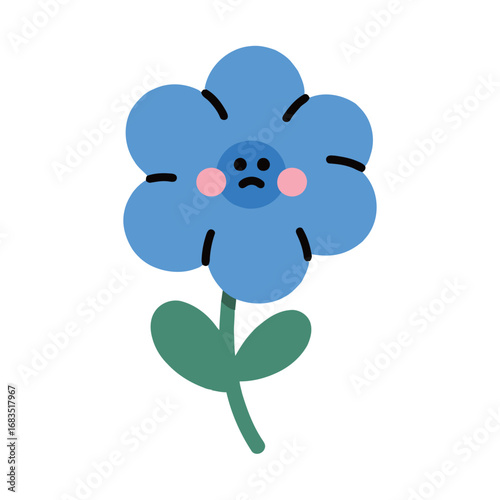 Sad cartoon blue flower doodle illustration. A simple and expressive icon for a sad or melancholic mood.