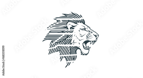 Stylized Lion Head Profile with Geometric Striped Design