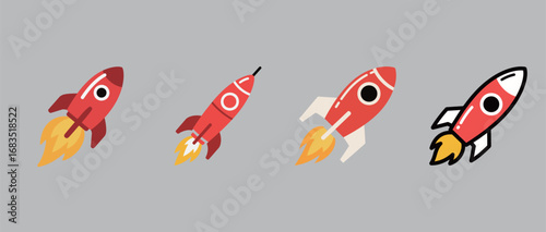 Rocket ship cartoon illustration set. A symbolic drawing of technology, space travel, and startup concepts.