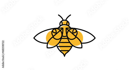 Stylized Bee Illustration with Geometric Design and Yellow Accents