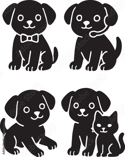 create a black vector set of cute dog