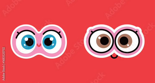 A set of two different styles of cute cartoon eyes with smiling and happy expressions, representing emotion, sight, and face parts.
