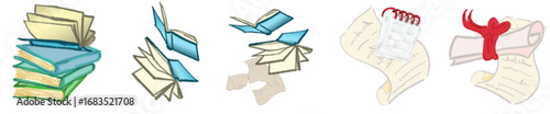 Hand Drawn Open Books and Journals Illustration for Education and Reading