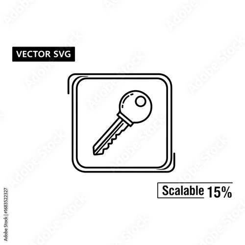 Scalable vector illustration icon of a key in a square frame for security and access concepts