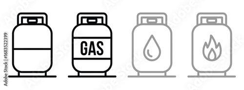 Gas tank icon set. Propane cylinder line symbol. Fuel canister pictogram. Petrol tank illustration. LPG or compressed methane outline icon isolated.