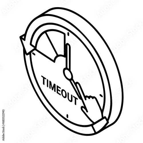 Vector illustration of a clock with 'timeout' text and broken hands symbolizing urgency or delay