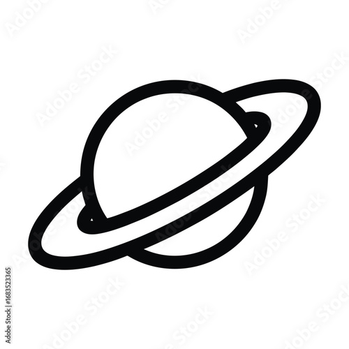  Stylized line art icon of a ringed planet with a question mark symbol