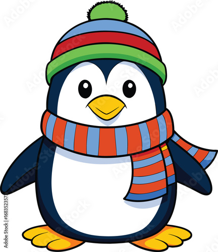 penguin in winter clothes