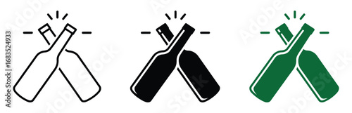 Clinking glass bottles vector illustration, celebratory drink toast icon, party beverage symbol for festive design concepts