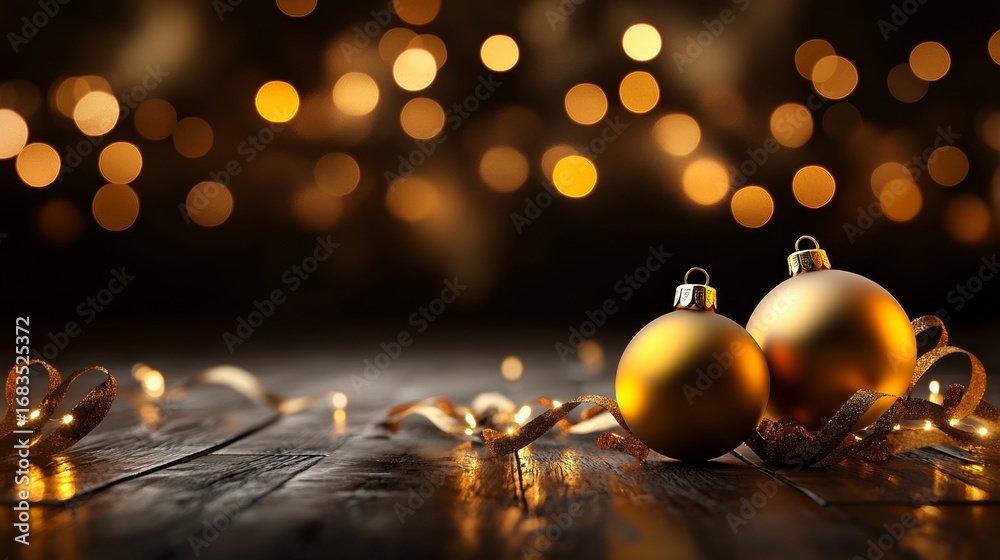 Fototapeta premium Holiday celebration with golden ornaments cozy indoor setting festive decor warm atmosphere close-up view christmas spirit