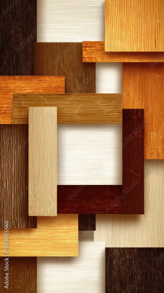 Naklejka premium Different wooden textures and shades are arranged in an abstract pattern, showcasing a selection of natural colors that enhance design elements.