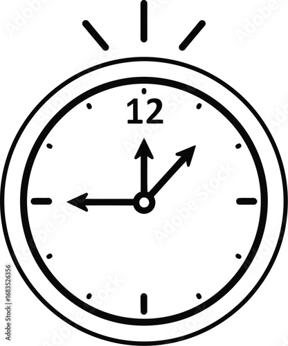 Clock illustration showing the time at twelve fifteen in a simple black outline