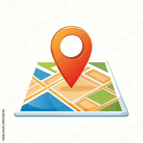 Orange map marker pinpoints location on simplified city map.