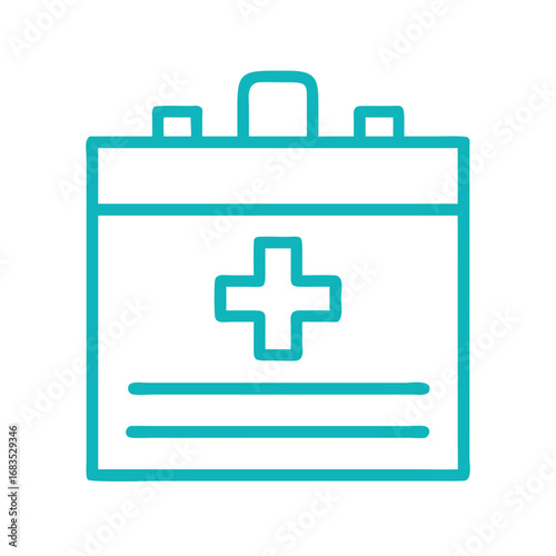 Blue minimalist first aid kit icon on black background