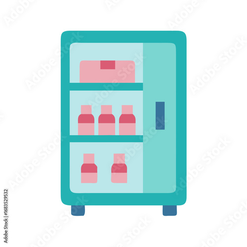Medicine cabinet illustration with bottles and container inside