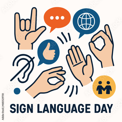 International Day of Sign Languages Flat Vector Illustration with Hands