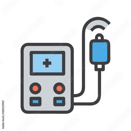 Medical infusion pump graphic on black background illustration icon