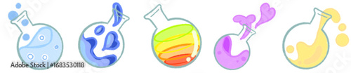 Colorful Round Bottom Flask with Science Experiment Liquid Illustration
