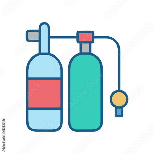 Two diving tanks connected in a simple flat illustration