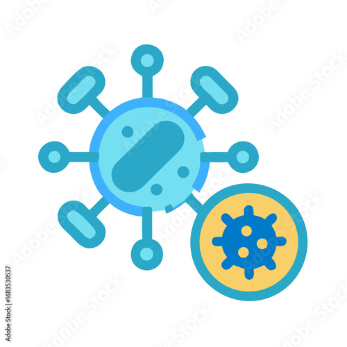 Stylized flat virus illustration on dark background representing infection