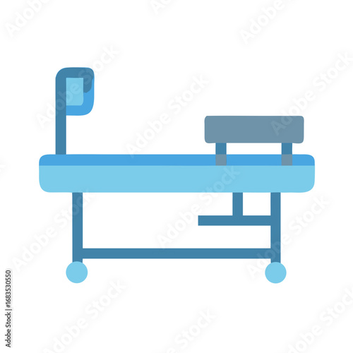 Blue hospital bed on wheels graphic flat design