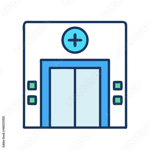 Illustration of a medical facility entry in a flat style