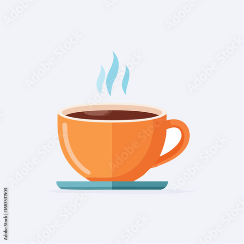 A steaming cup of coffee rests on a teal saucer.