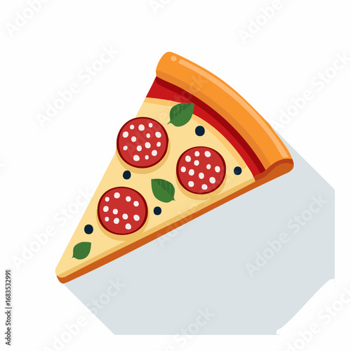 A single slice of pepperoni pizza, delicious and cheesy, with basil.
