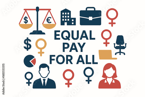 International Equal Pay Day Flat Vector Illustration with Equality Elements
