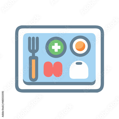 Simplified food tray with compartments in flat design style