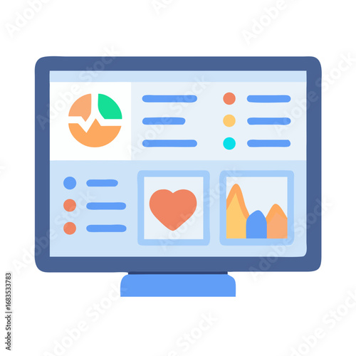 Display screen showing healthcare data analytics dashboard illustration