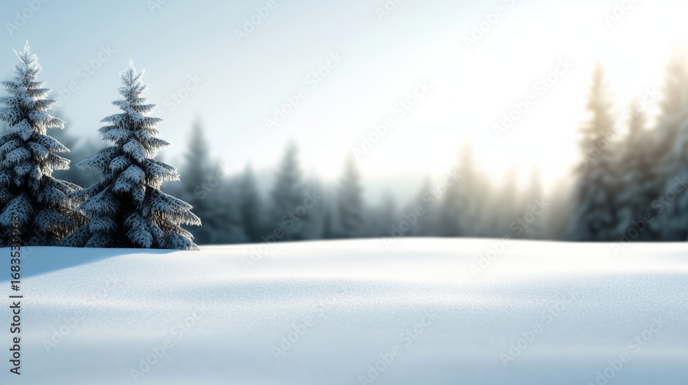Fototapeta premium Tranquil winter scene snowy forest nature photography serene landscape panoramic view winter wonderland concept