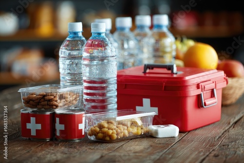 Emergency Preparedness Kit with Food, Water, and First Aid.