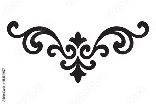 Elegant black floral corner decoration with leaves and a detailed flower design on white background
