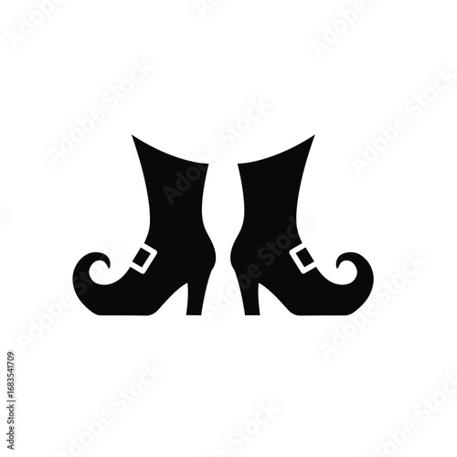 Black witch shoes with curled toes and buckles silhouette