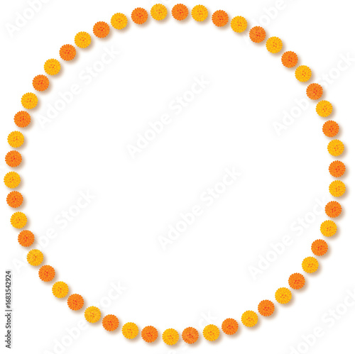 Marigold circle mandala garland Decoration: traditional festival dussehra, Diwali, celebration, wedding, floral on transparent background, PNG image vector design