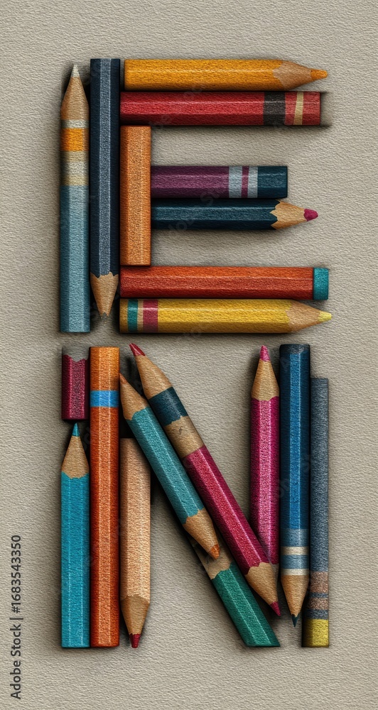 Naklejka premium Colorful pencils arranged to form the letters 