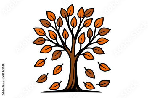Vector Illustration of Autumn Tree with Falling Leaves