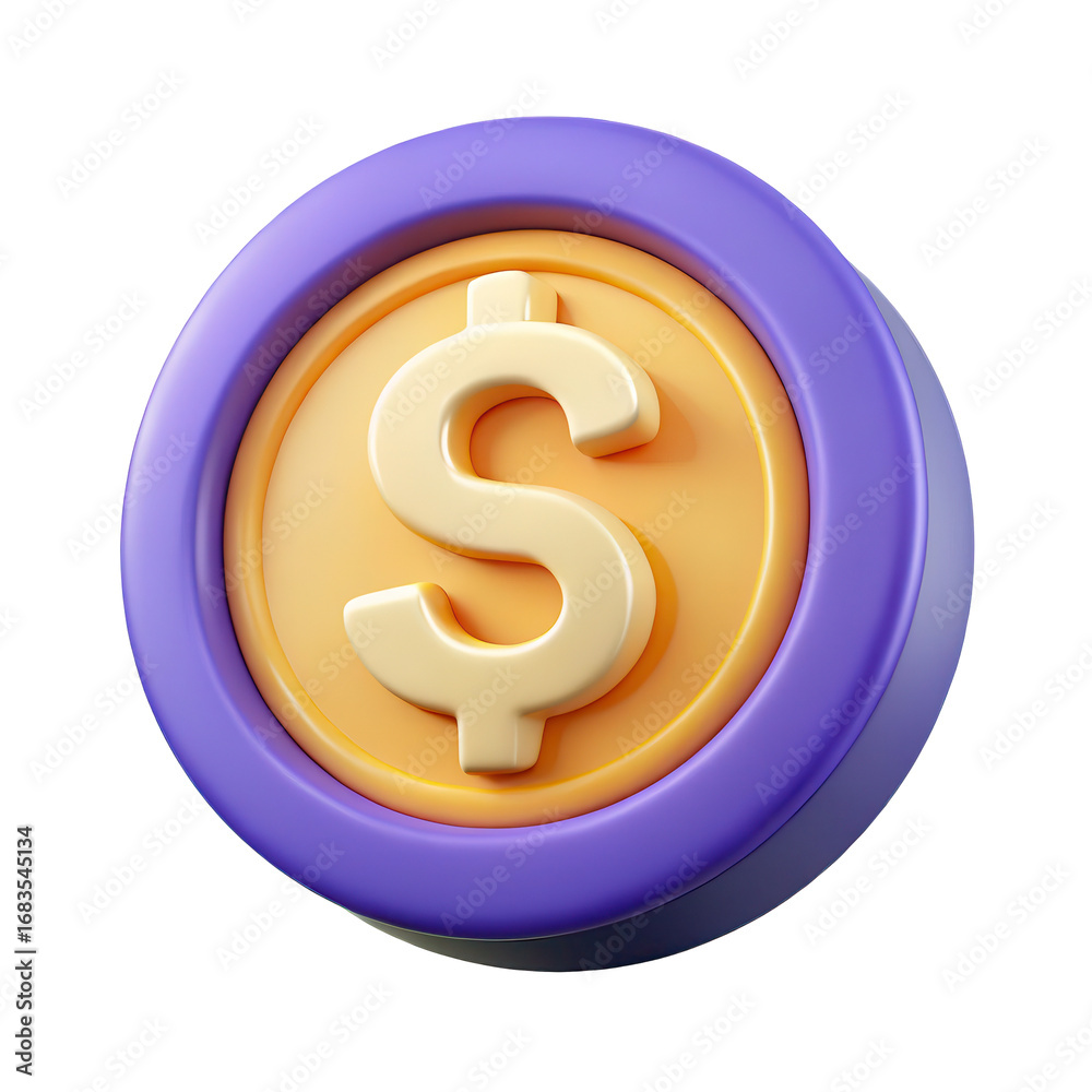 Fototapeta premium Colorful coin with a dollar symbol in a modern 3D design for digital currency concept