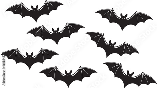 A spooky flock of black bats with outstretched wings, perfect for Halloween themes