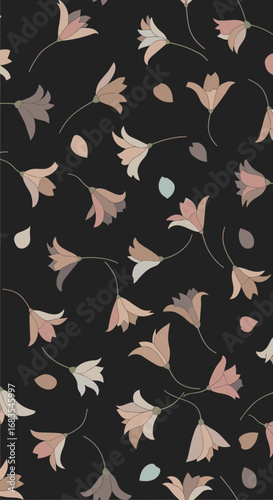 Delicate vintage botanical floral pattern featuring elegant bell shaped flowers