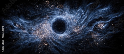 Dark swirling cosmic vortex with ethereal,  flowing nebulae and glittering particles