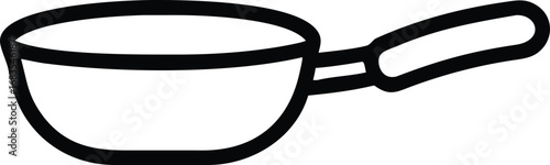 Simple black outline icon of a frying pan with a handle, clean vector line art, no background.