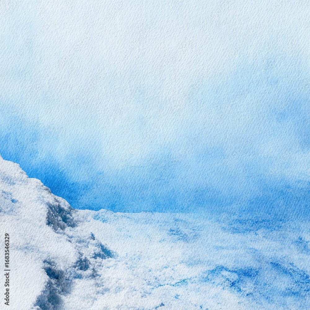 Obraz premium Watercolor landscape, pale blue sky and snowy peaks