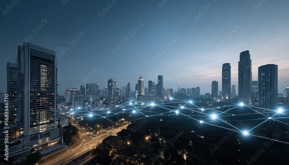 Obraz premium Smart City Network - Digital Connectivity, Global Tech