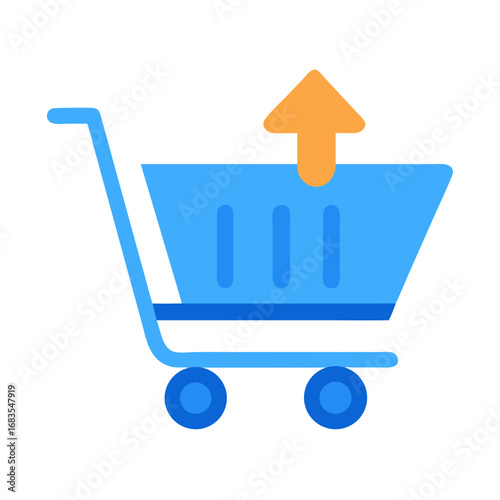 Blue shopping cart icon with orange arrow up