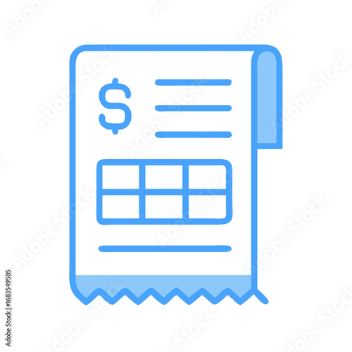 Stylized blue receipt illustration on black background for finance